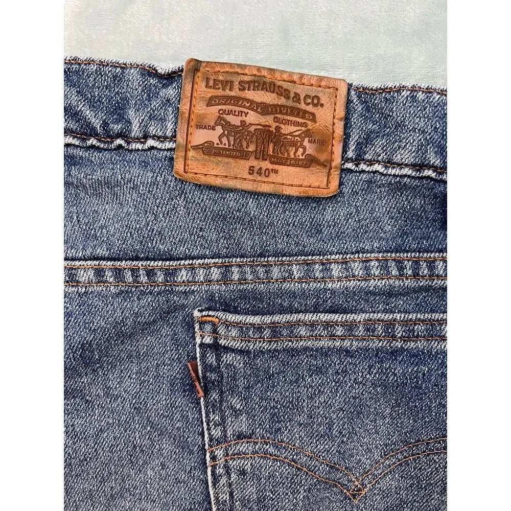 * Vintage Levis 540 Jeans Mens 42x30 Flex Blue Denim Relaxed Fit Brown Tab